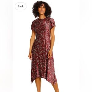 Maggy London Women's Eveine Tulip Sleeve Shark Bite Hem Velvet Floral Midi Dress